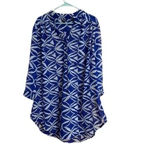 Blue and White Patterned Women's Top